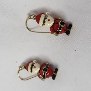 Santa Claus Earrings enamel pearl holiday wear
